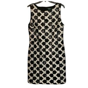 Lauren women’s evening dress black and cream sequins checkered sleeveless 14 NWT